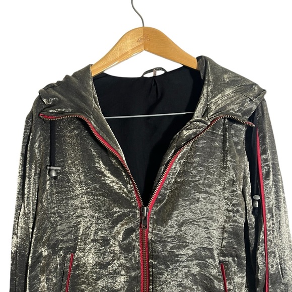FREE PEOPLE *Rare* Metallic Hooded Zip Up Bomber Jacket - Picture 4 of 10